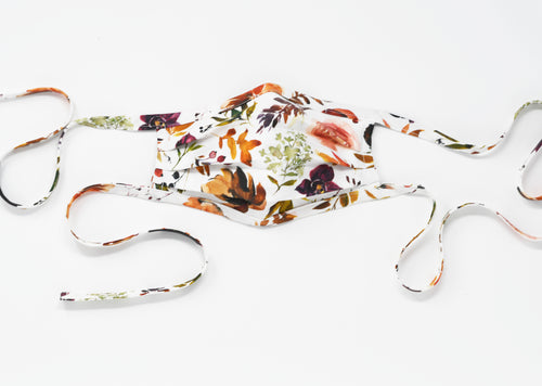 Organic Cotton Face Mask with Flexible Nose and Ties- Copper Autumn Florals